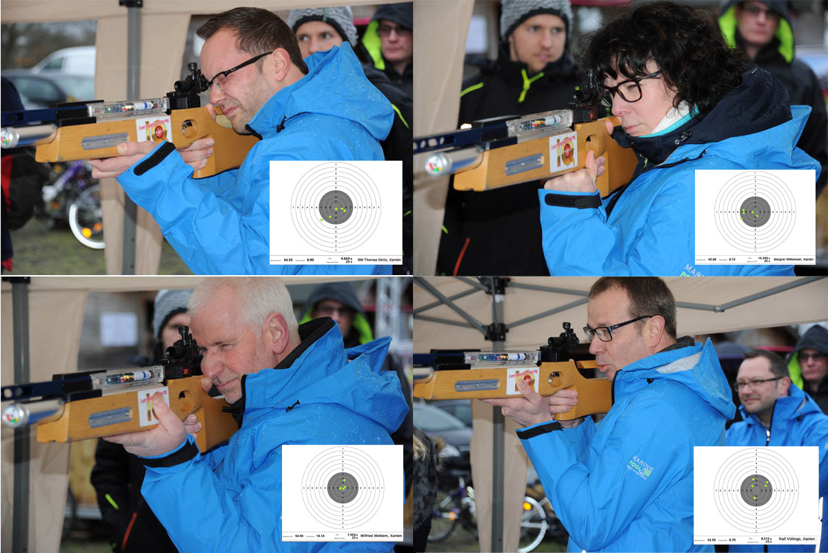 Team Xanten: 182,5 Ringe. Von oben links bis unten rechts: Bürgermeister Thomas Görtz (44,5 Ringe), Margret Willemsen (43,6 Ringe), Wilfried Welbers (50,9 Ringe), Ralf Völlings (43,5 Ringe).